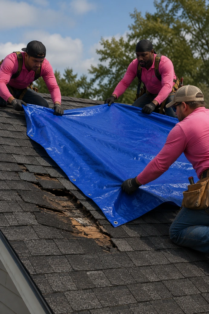 Emergency roof repair after storm damage in Henderson Kentucky