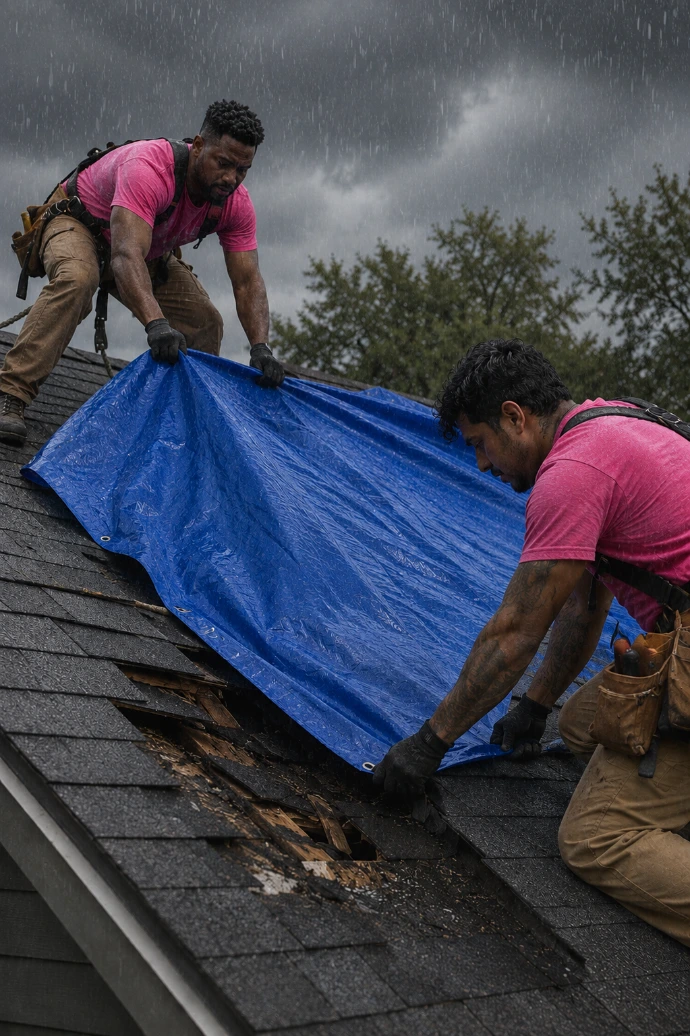 Emergency roof tarping after storm damage in Henderson Kentucky